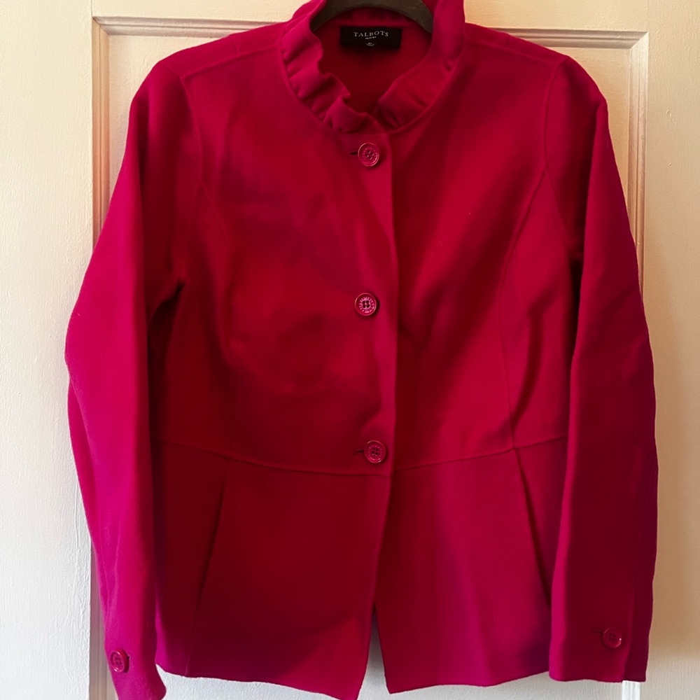 Talbots Pink Ruffle collar Blazer - Picture 2 of 8